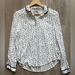 Maeve Anthropologie Polka Dot Blouse | Navy & White Piped Collar Top | Size 6
